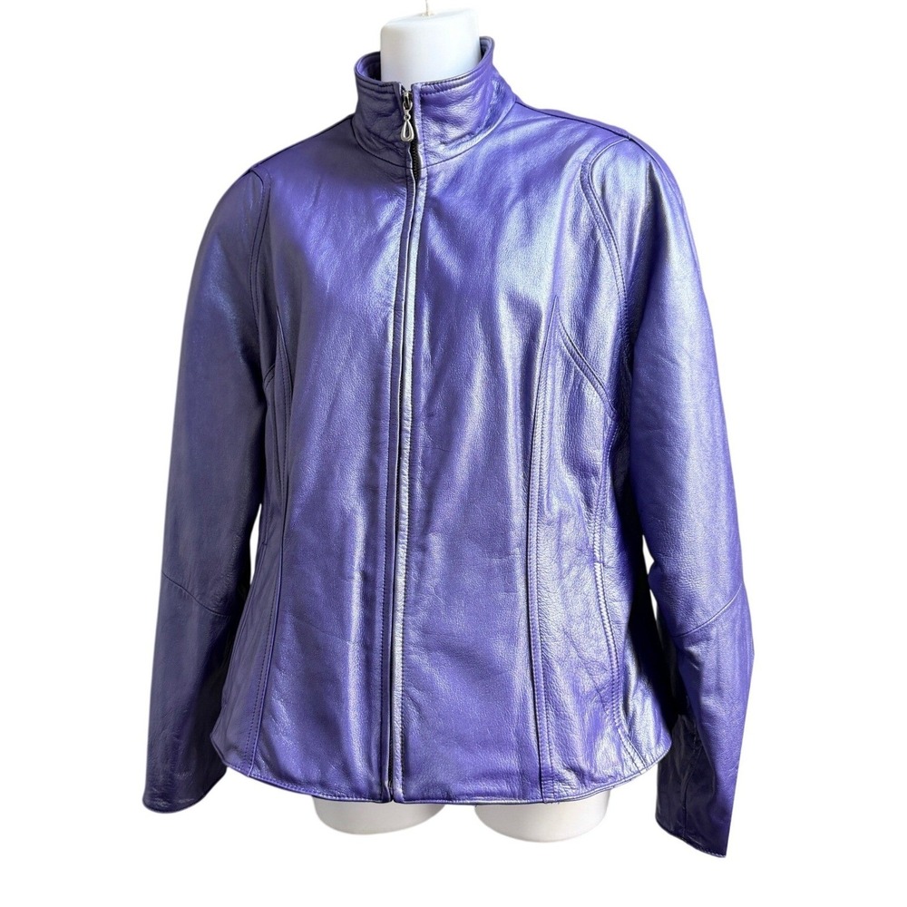 NEw Vintage Y2K Wilsons Leather Jacket Limited Edition Metallic Purple Mock XL - Picture 3 of 13